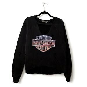 Harley Davidson Crewneck Sweatshirt Distressed Black Graphic Biker Pullover
